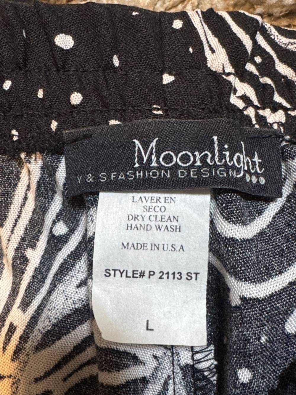 NWT Moonlight Black/Ivory Polka Dot & Scribble Print Cropped Pants size Large - Picture 6 of 13